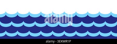 Dark blue sea wave seamless pattern background. Striped ocean water ripple textur border. Japanese style stylized marine ornament for traditional Stock Vector