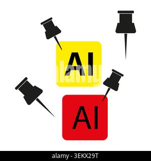 Artificial intelligence colorful notes with push pins vector. Great for modern tech blog articles and online presentations. EPS 10. Stock Vector