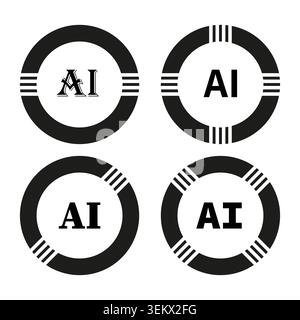 AI artificial intelligence circular icon collection vector. Ideal for technology company branding and digital app graphics. EPS 10. Stock Vector