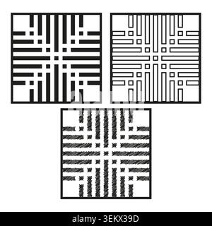 Abstract geometric square patterns in three distinct styles vector. Ideal for modern tech branding logos and decorative elements. EPS 10. Stock Vector