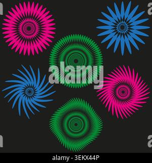 Geometric radial mandala floral shapes vector collection. Perfect for modern branding and creative digital art graphics. EPS 10. Stock Vector
