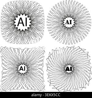 Artificial intelligence symbols with abstract radial patterns vector Perfect for tech branding and software UI interfaces EPS 10. Stock Vector