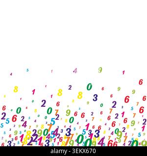 School math notebook cover. Colorful childish numbers floating in the air. Back to school mathematics banner on white background. Falling numbers vector illustration. Stock Vector