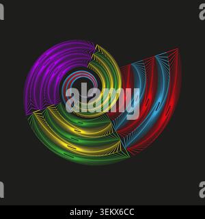 Vibrant abstract geometric spiral with glowing neon lines vector. Perfect for tech branding and futuristic digital art projects. EPS 10. Stock Vector