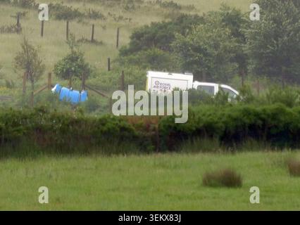 The scene in Sourton Down, near Okehampton in Devon, where a Royal Navy helicopter crashed in a field on Wednesday. Three members of the Royal Navy have died in the crash. Picture date: Thursday June 4, 2026. Stock Photo