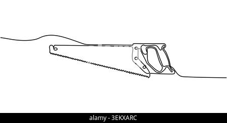 Minimalist Continuous Line Drawing of a Hand Saw Stock Vector