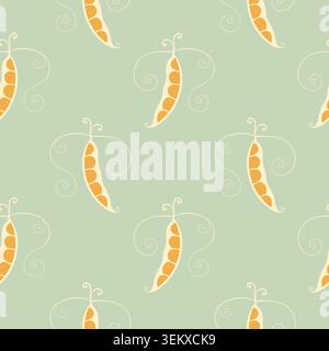 Yellow pea pods seamless pattern vector illustration. Minimalist retro style legume background for kitchen textile, vintage wallpaper, wrapping paper, organic food product packaging. Vector illustration Stock Vector