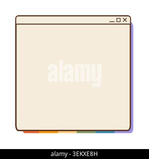 Retro Y2K computer window frame layout with blank copy space and rainbow color palette footer isolated on white. Nostalgic 90s operating system Stock Vector