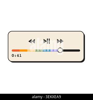 Retro 90s compact audio media player widget with rainbow pride progress slider and music control buttons isolated on white. Vintage Y2K sound Stock Vector