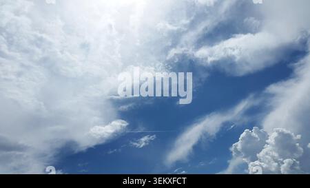 Dramatic Cloud Formation in Bright Blue Sky with Sunlight Breaking Through Stock Photo