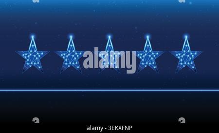 Abstract futuristic five star rating in blue digital technology network style for feedback Stock Vector