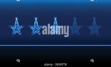 Abstract futuristic three star rating in blue digital technology network style for user feedback Stock Vector