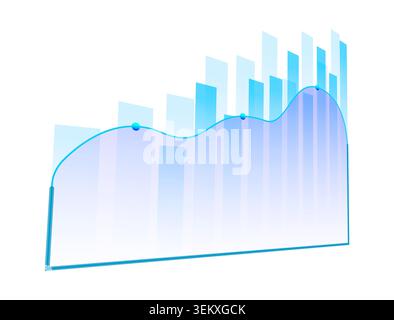 Abstract chart with blue gradient bars and smooth line trend. Soft tones suggest growth or progress in data. Raster image in JPEG format Stock Photo