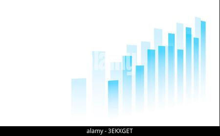 Light blue bar graph rising on white background. Shows growth or progress trend. Perfect for financial, business. Raster image in JPEG format Stock Photo