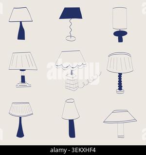 Hand-drawn Vector Set of Decorative Table Lamps Stock Vector