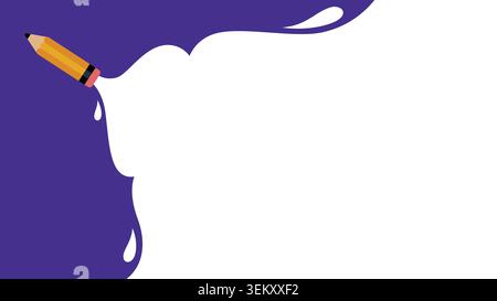 Minimalist launched pencil rocket releasing white smoke act as copy space for text on purple background, perfect for educational design material. Stock Vector
