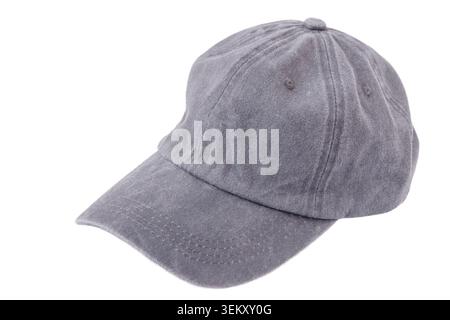 Gray Baseball Cap Hat isolated on white background. Stock Photo