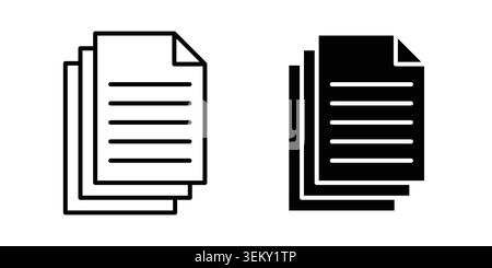 Documents icon solid, line, and editable vector set. Stock Vector
