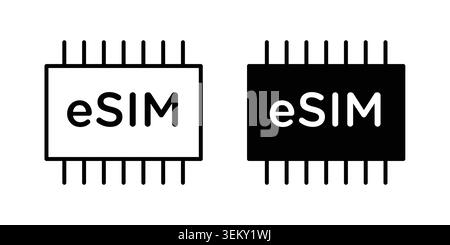 ESIM icon solid, line, and editable vector set. Stock Vector