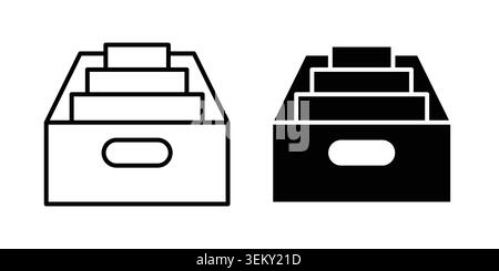 Folder box icon solid, line, and editable vector set. Stock Vector
