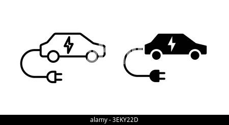 Electric Car icon solid, line, and editable vector set. Stock Vector