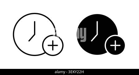 Extra hours icon solid, line, and editable vector set. Stock Vector