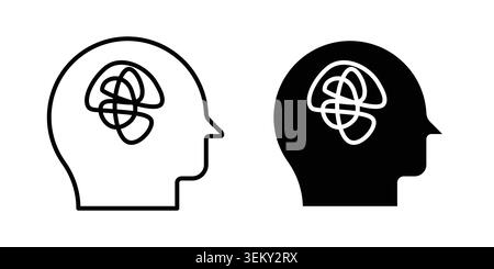 Mental disorder icon solid, line, and editable vector set. Stock Vector