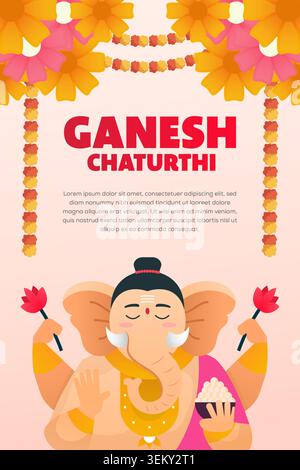 ganesh chaturthi poster illustration in gradient style Stock Vector