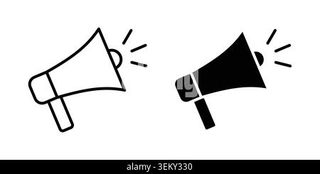 Megaphone icon solid, line, and editable vector set. Stock Vector