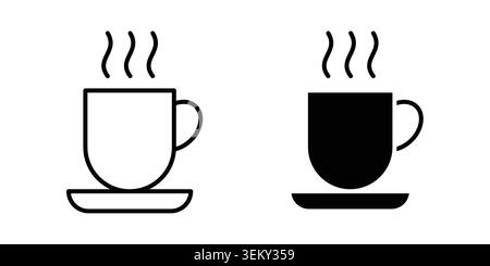 Hot tea icon solid, line, and editable vector set. Stock Vector