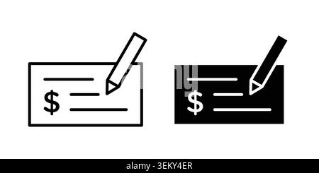 Signing cheque icon solid, line, and editable vector set. Stock Vector