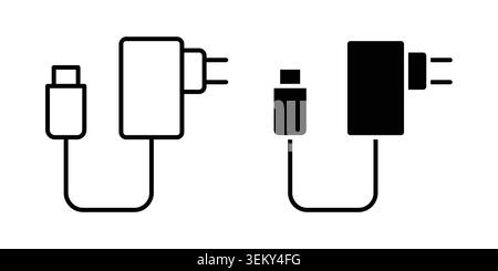 Mobile charger icon solid, line, and editable vector set. Stock Vector