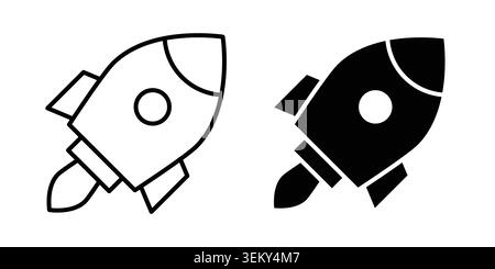 Rocket launch icon solid, line, and editable vector set. Stock Vector