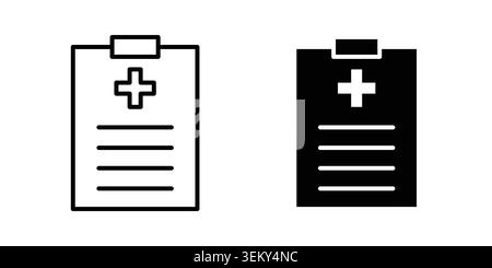 Medical report icon solid, line, and editable vector set. Stock Vector