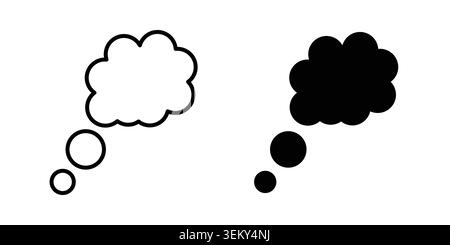 Think bubble icon solid, line, and editable vector set. Stock Vector