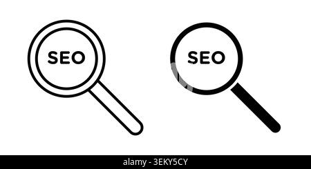 SEO icon solid, line, and editable vector set. Stock Vector