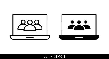 Webinar icon solid, line, and editable vector set. Stock Vector