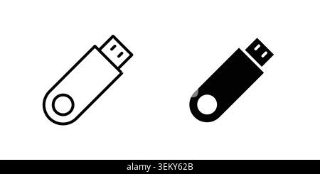 Usb icon solid, line, and editable vector set. Stock Vector