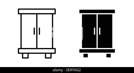 Cabinet icon solid, line, and editable vector set. Stock Vector