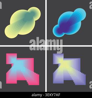 Set of gradient abstract shapes on dark grey background with gradient abstract creative Stock Vector