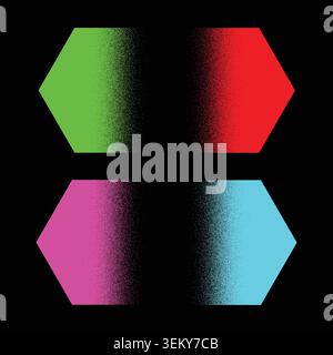 Abstract geometric hexagons with colorful stipple gradient on black background Stock Vector