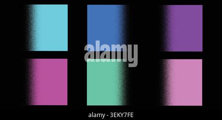 Colorful grainy gradient squares with noise texture on black background Stock Vector