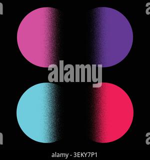 Abstract geometric circles with grainy noise gradient on black background Stock Vector