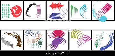 Abstract brush strokes and artistic elements set for creative design projects Stock Vector