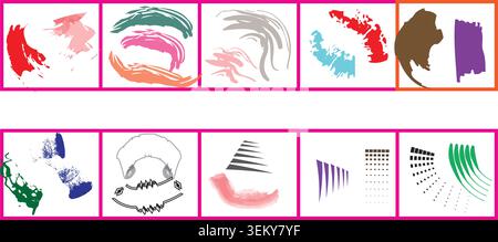 Set of abstract brush strokes and geometric shapes for graphic design elements Stock Vector