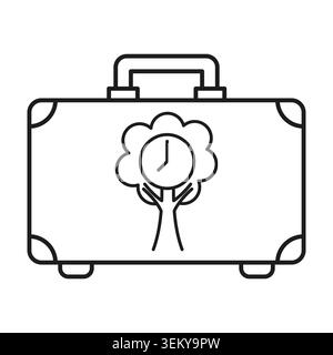 Briefcase with tree clock logo symbolizes time for travel and growth. Icon shows sustainable business journey on white background. Vector EPS 10. Stock Vector
