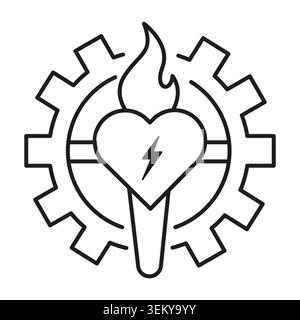 Industrial gear torch icon features burning flame vector shape. Ecological production symbol represents energy and complements life. eps 10 Stock Vector