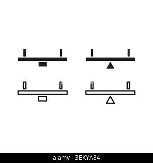 Simple seesaw balance icon set in solid and outline styles vector. Ideal for comparison graphics and business decision making apps. EPS 10. Stock Vector