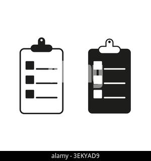 Clipboard checklist icons in outline and solid glyph styles vector. Graphic supports project management apps and business workflow UI. EPS 10. Stock Vector