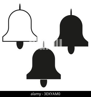 Notification bell icon set in glyph and outline styles vector. Graphic supports mobile app UI and web interface projects. EPS 10. Stock Vector